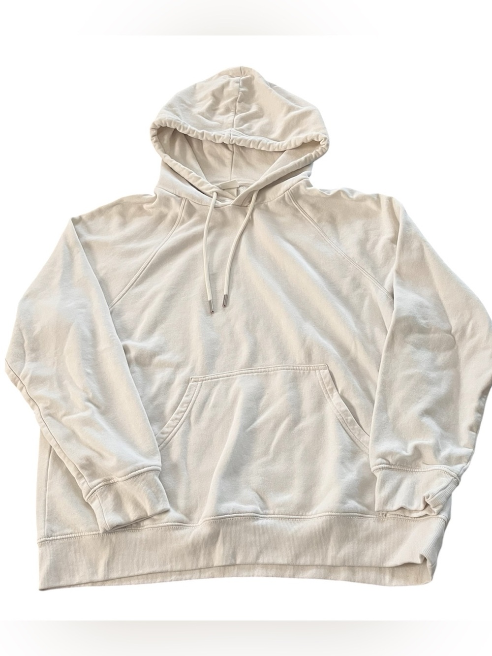 H&M Basics Cream Fleece Pullover Hoodie Size L